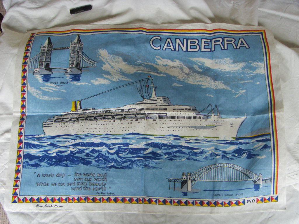 MINT CONDITION TEA TOWEL SOUVENIR FROM THE SS CANBERRA